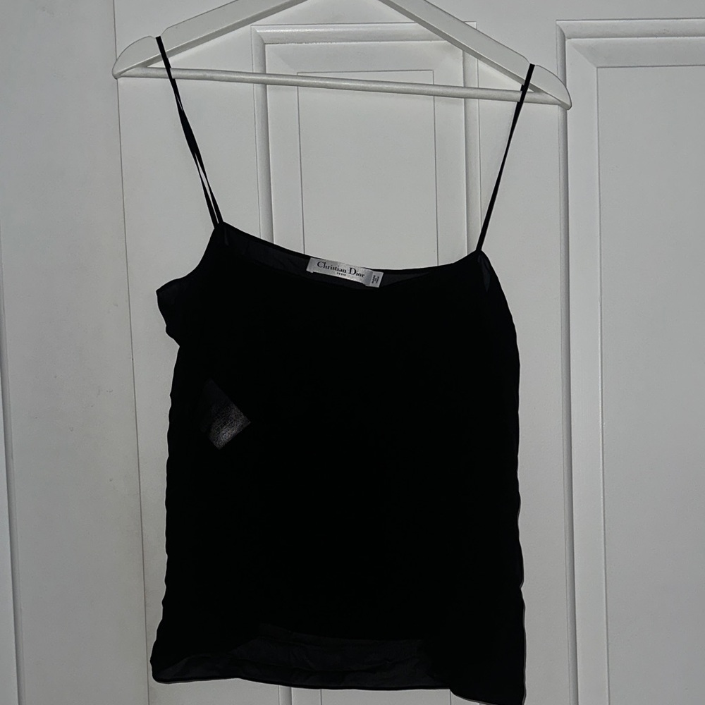 Christian Dior Silk Camisole Black Sheer Slip Top Made in Italy Size 42 / US 10
